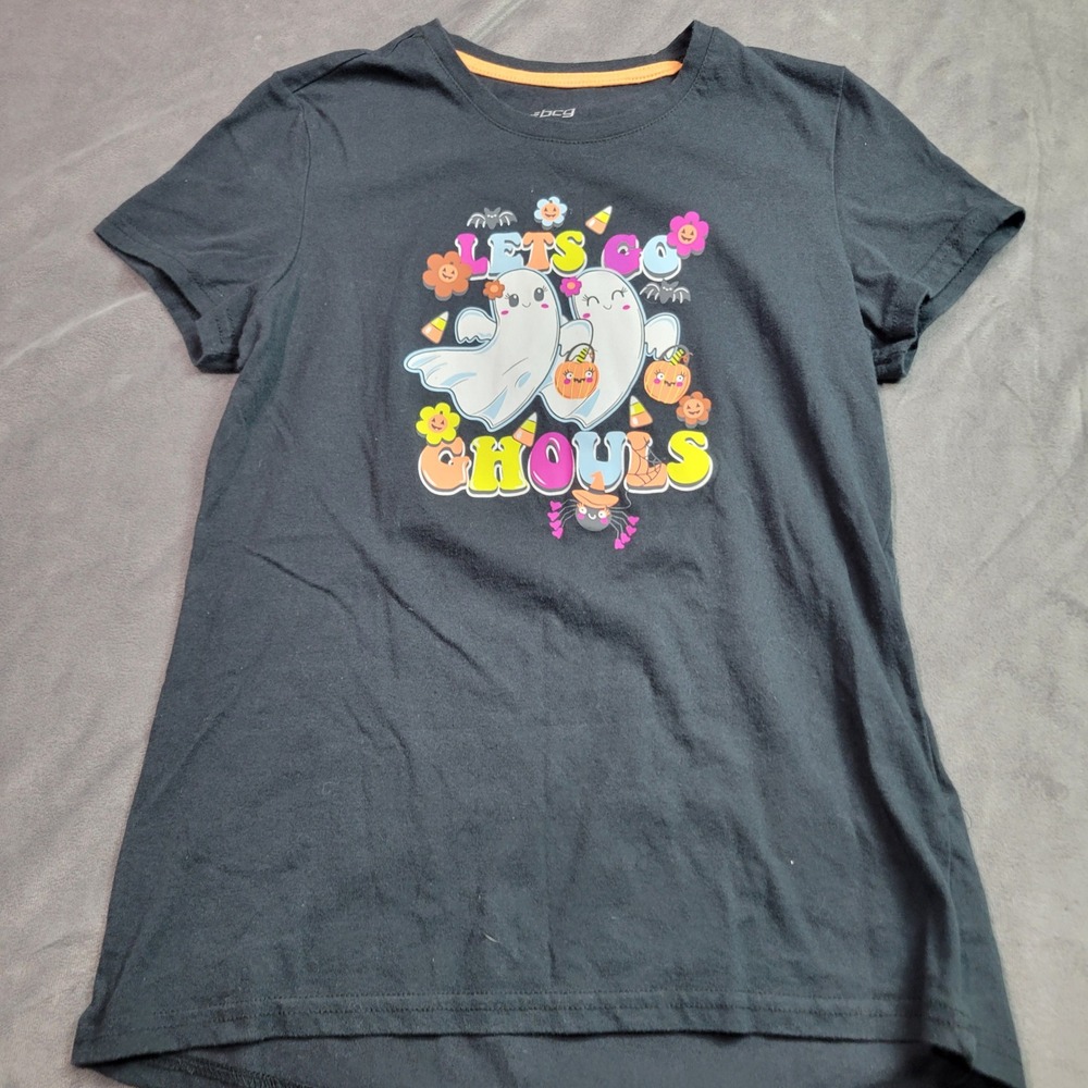 BCG Kids XL 16 Black Lets Go Ghouls Halloween‎ Ghost Graphic Tee Shirt